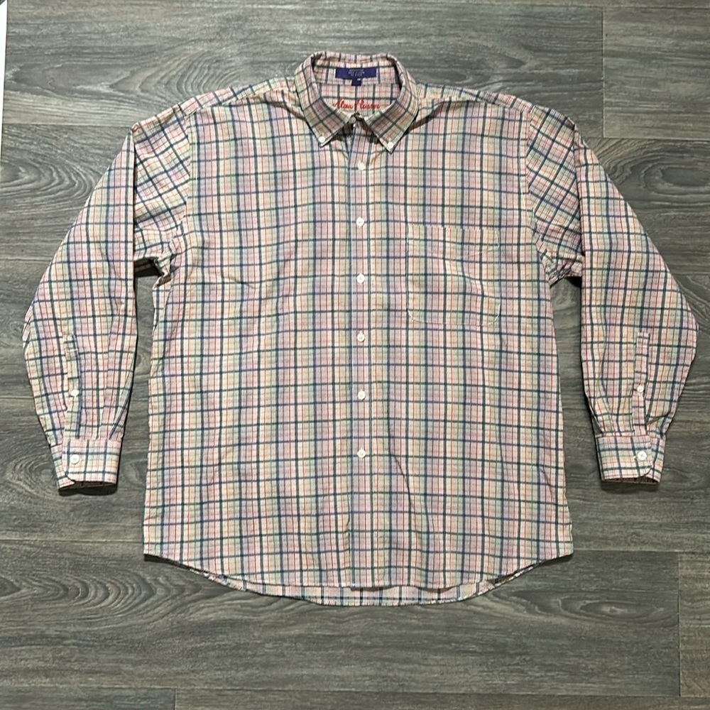 Alan Flusser Men’s Multicolor Plaid Button Up Long Sleeve Dress Shirt Size Large